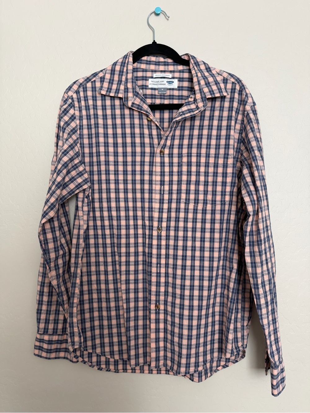 Old Navy Pink and Navy Plaid Button-Down Shirt